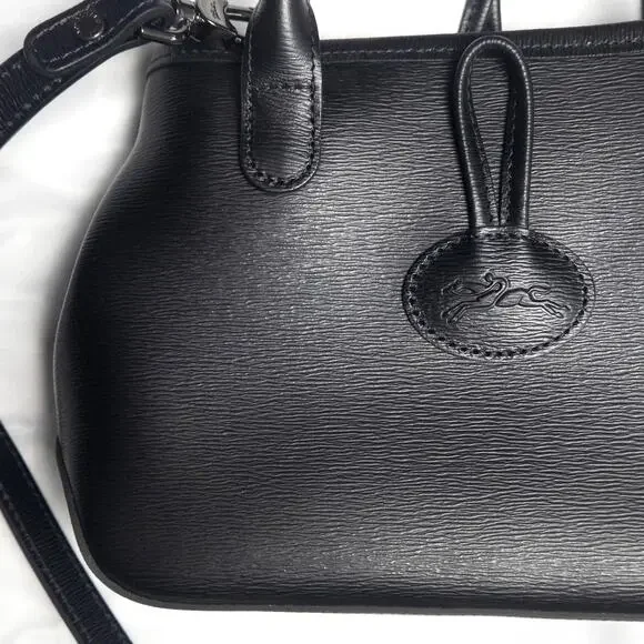 Longchamp Leather Crossbody Bag Black Minimal Parisian Chic Quiet Luxury - Picture 3 of 9